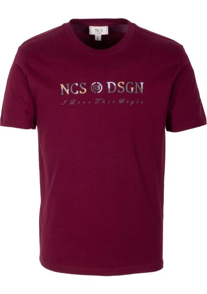 Erkek Tişört Bisiklet Yaka Bordo Slim Fit %100 Pamuk T-Shirt Ncs Jeans 1303
