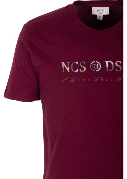 Erkek Tişört Bisiklet Yaka Bordo Slim Fit %100 Pamuk T-Shirt Ncs Jeans 1303 fırsatları