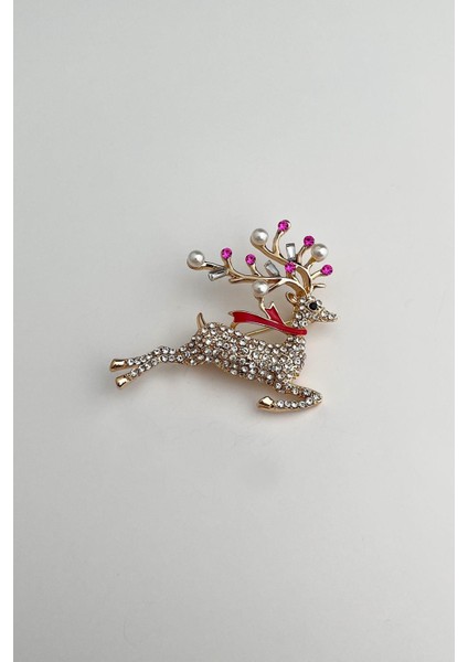 Altın Rengi Taşlı Incili Geyik Broş (4cm) modelleri