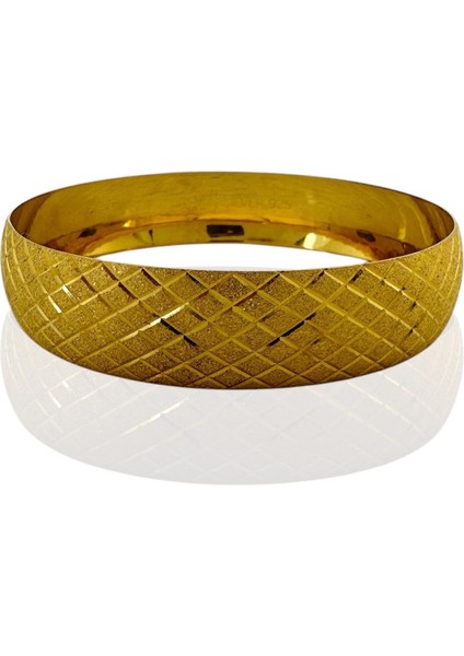 22 Ayar Altın Kaplama 15 mm 66 Boy Baklava Model 925 Gümüş Bilezik