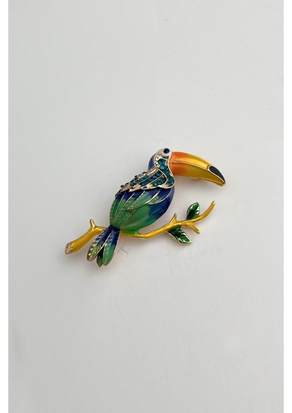 Renkli Mineli Tukan Papağan Kuşu Broş (4cm)