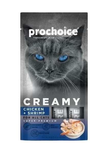 Prochoice Creamy Tavuklu ve Karidesli Sıvı Kedi Ödül Maması 15 gr 4 Adet