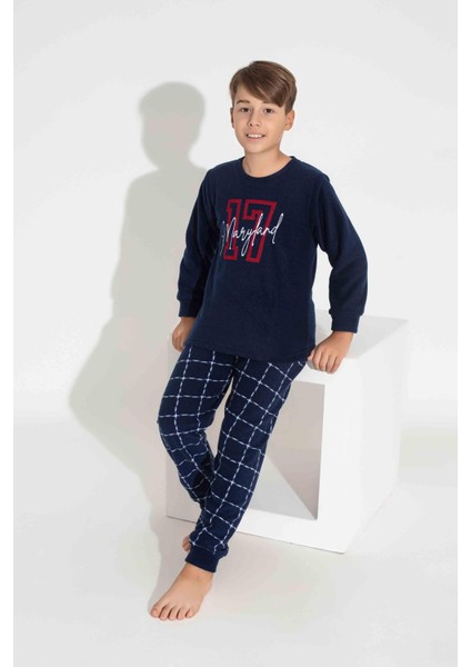 Erkek Genç ve Çocuk Ekose-Kare Desenli Uzun Kollu Polar Peluş Kumaş Kışlık Sıcak Tutan Pijama Takım 3758LK