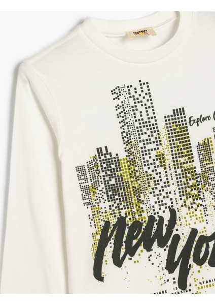 T-Shirt Uzun Kollu Bisiklet Yaka Şehir Baskılı Pamuklu modelleri