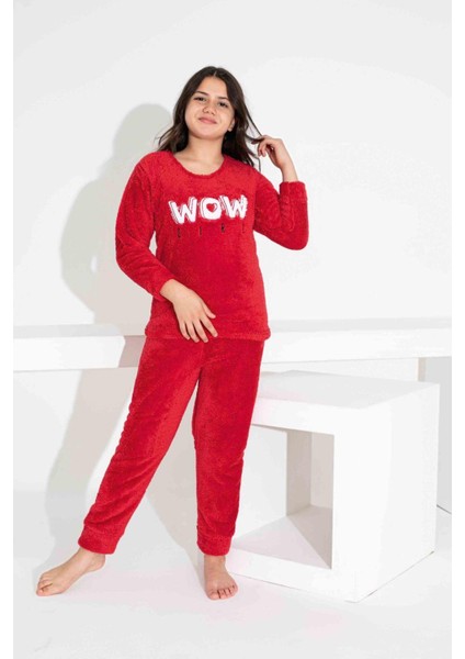 Kız Çocuk Sıcak Tutan Polar Pijama Takımı Kırmızı 2829K