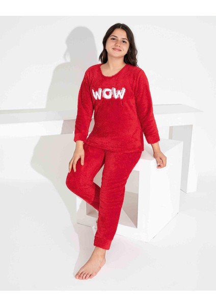 Kız Çocuk Sıcak Tutan Polar Pijama Takımı Kırmızı 2829K