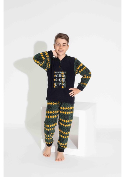 Erkek Genç ve Çocuk Uzun Kollu Polar Kumaş Kışlık Sıcak Tutan Pijama Takımı 3739SK fiyatları