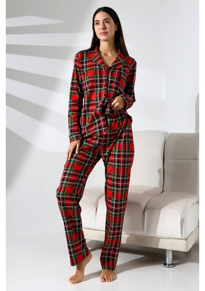 shop Ekose Büyük Beden Kırmızı Pijama Takımı