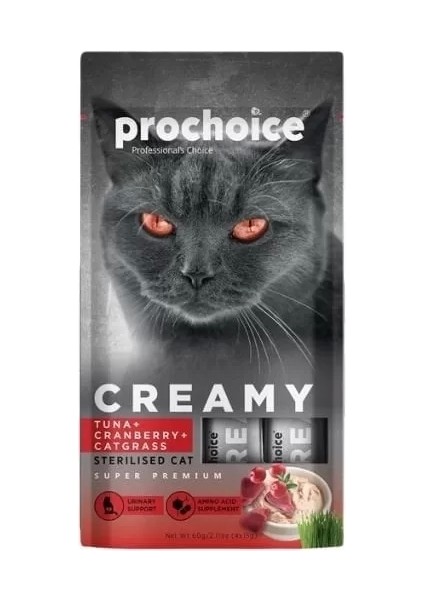 Prochoice Creamy Ton Balık Turna Yemişli ve Kedi Çimli Sıvı Kedi Ödül Maması 15 gr 4 Adet