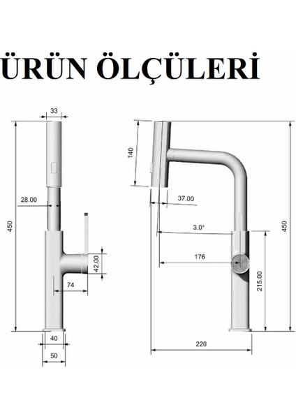 Rena Design Antrasit Çok Modlu Spiralli Mutfak Evye Bataryası - Dijital LED Ekran Fonksiyonel Çek Bırak