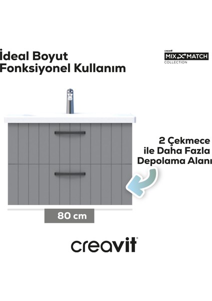 D10 Eksen Lavabo Dolabı İki Çekmeceli 80 cm Lake Kapak