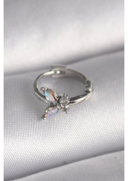 316L Çelik Gümüş Renk Zirkon Taşlı Kelebek Model Tragus Piercing