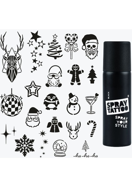 Happy New Year Pack Dövme Şablon Seti ve Siyah Sprey