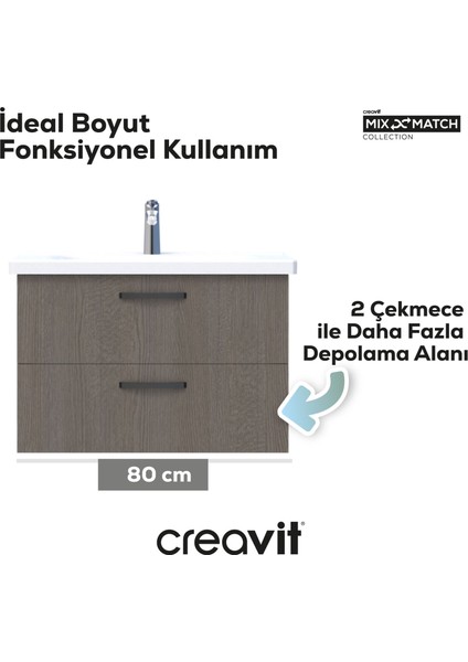 D10 Eksen Lavabo Dolabı İki Çekmeceli 80 cm Melamin Kapak