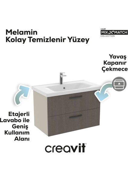 D10 Eksen Lavabo Dolabı İki Çekmeceli 80 cm Melamin Kapak