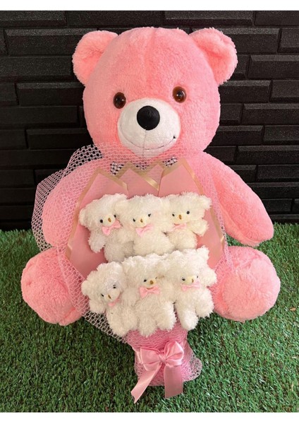 Sevgiliye Romantik Hediye 55 Cm Pembe Ayıcık ve Pembe Beyaz Ayıcık Buketi fiyatları