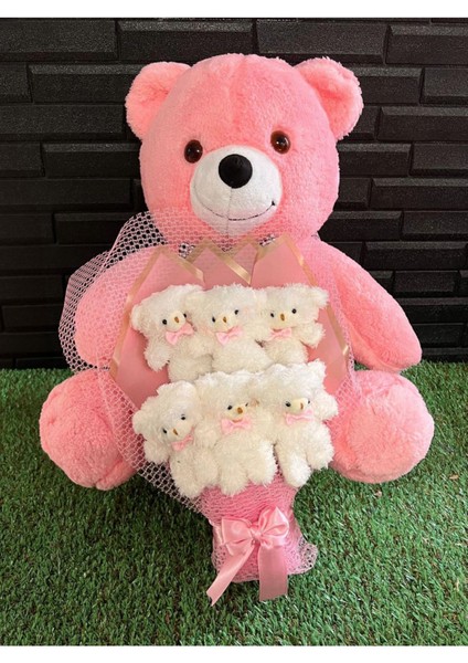 Sevgiliye Romantik Hediye 55 Cm Pembe Ayıcık ve Pembe Beyaz Ayıcık Buketi modelleri