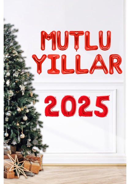 Mutlu Yıllar 2025 Balon Seti Harf ve Rakam 2025 Yılbaşı Balon Süsleme Seti