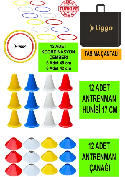 Antrenman Seti 12LI Koordinasyon Çemberi 12LI Antrenman Çanağı 12 Adet 17CM Huni Seti