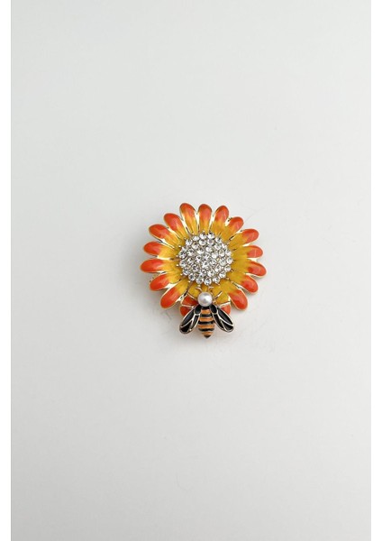 Ay Çiçeği Taşlı Arı Detaylı Broş (3cm)