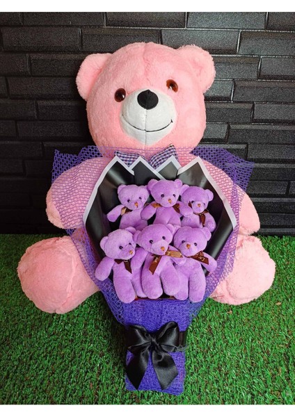 Kadına Hediye 55 Cm Pembe Ayıcık ve Mor Ayıcık Buketi modelleri