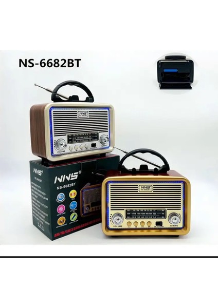 NS-6682 USB / Tf Kart / Fm Retro Taşınabilir Bluetooth Hoparlör