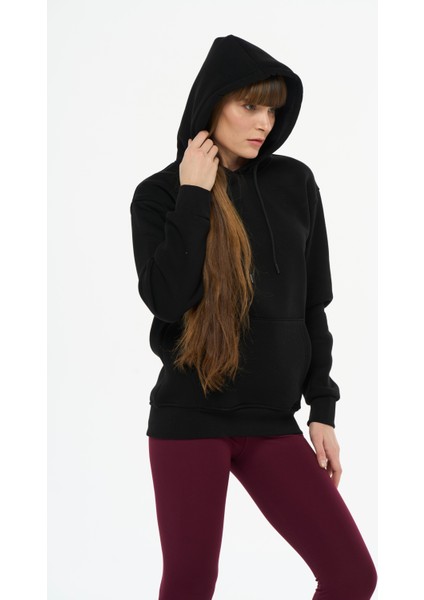 Kadın Pamuklu Içi Polarlı Kapüşonlu Siyah Sweatshirt fiyatları