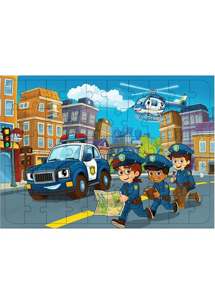 Ahşap Mdf Puzzle Yapboz Şehirde Polis Macerası 50 Parça 35*50 cm