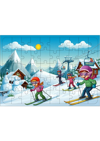 Ahşap Mdf Puzzle Yapboz Kış Sporları Eğlencesi 50 Parça 35*50 cm