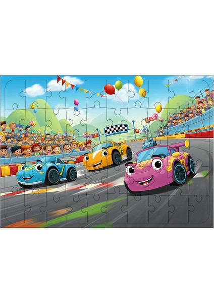 Ahşap Mdf Puzzle Yapboz Renkli Yarış Pistleri 50 Parça 35*50 cm