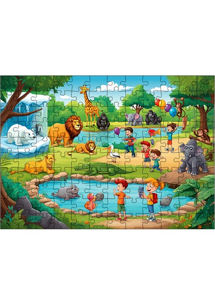 Ahşap Mdf Puzzle Yapboz Hayvanat Bahçesi Keyfi 120 Parça 25*35 cm