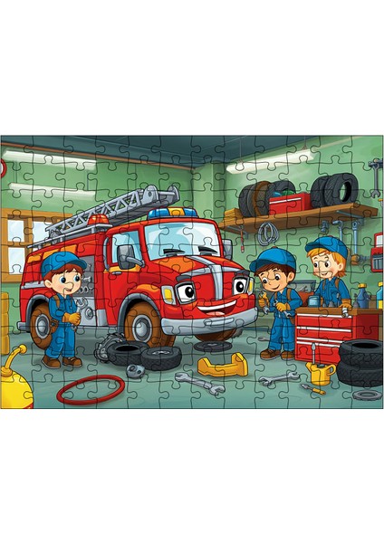 Ahşap Mdf Puzzle Yapboz Itfaiye Istasyonu Hareketli Günü 120 Parça 25*35 cm