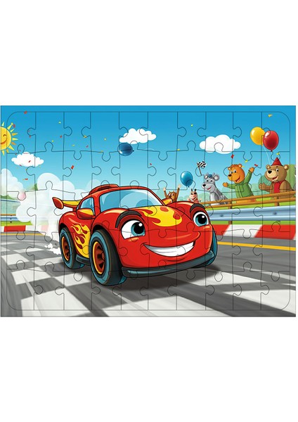 Ahşap Mdf Puzzle Yapboz Araba Yarış Festivali 50 Parça 35*50 cm