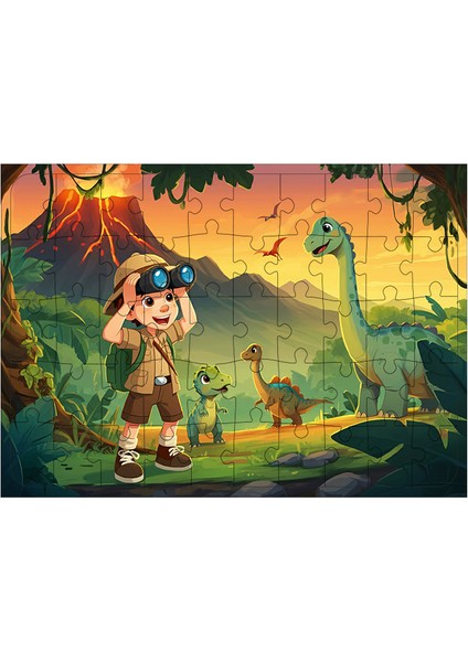 Ahşap Mdf Puzzle Yapboz Dinozor Ormanı Keşfi 50 Parça 35*50 cm