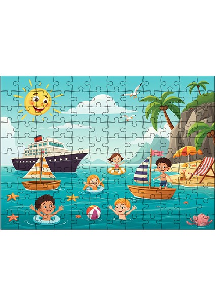 Ahşap Mdf Puzzle Yapboz Denizde Eğlence Partisi 120 Parça 25*35 cm