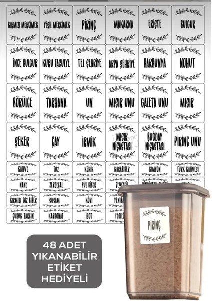 Mina 24'lü 48 Parça Set Etiketli Büyük Boy Kare Erzak Saklama Kabı Seti Antrasit 24 x 1.10 Lt