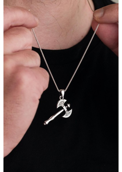 Gümüş Viking Balta Erkek Kolye
