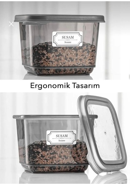 Hina 12'li Set Sızdırmaz Kapaklı Kare Erzak Saklama Kabı Antrasit 12 x 0.50 Lt Etiketli