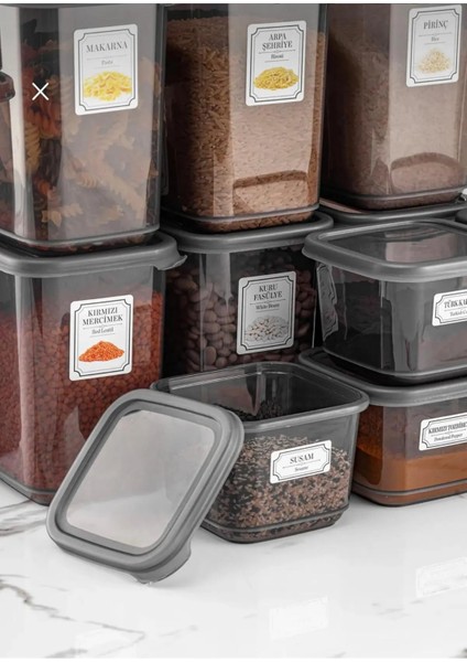 Hina 12'li Set Sızdırmaz Kapaklı Kare Erzak Saklama Kabı Antrasit 12 x 0.50 Lt Etiketli