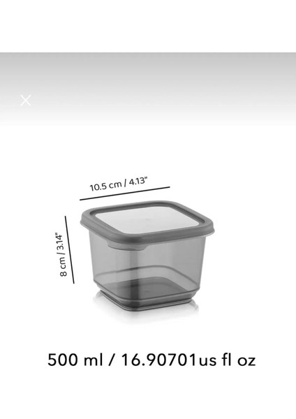 Hina 12'li Set Sızdırmaz Kapaklı Kare Erzak Saklama Kabı Antrasit 12 x 0.50 Lt Etiketli