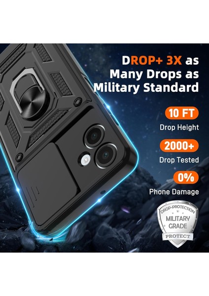 Samsung Galaxy A06 Kılıf Kamera Korumalı Sürgülü Yüzüklü Armor Military Zırh Tank Kapak + 1 Adet 9h Ekran Koruyucu Cam 1 Adet Kılıf Set