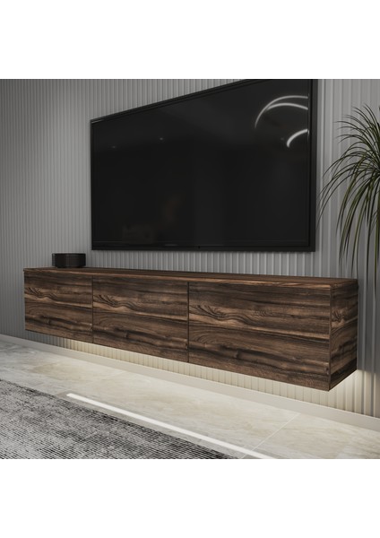 Neon LED Işıklı Duvara Monte,3 Kapaklı Tv Ünitesi,tv Sehpası Sandık Ceviz modelleri