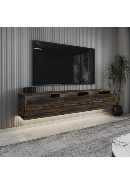 Neon LED Işıklı Duvara Monte,3 Kapaklı Tv Ünitesi,tv Sehpası Sandık Ceviz fırsatları