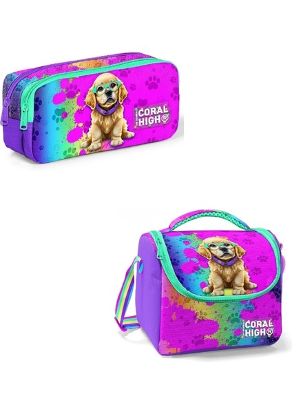 - Mor Pembe Köpek Desenli Iki Bölmeli Kalem Çantası ve Thermo Beslenme Çantası fiyatları