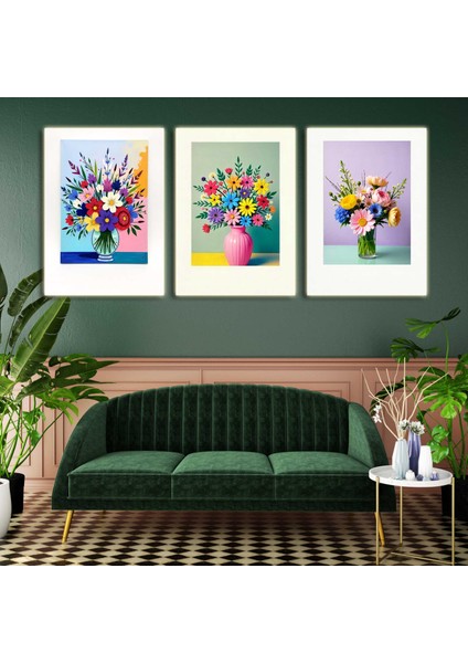 Matisse - Boho - Art Deco - Soyut - Doğa ( 3 Lü Çerçevesiz ) Poster - Afiş - Tablo KR2C00659/