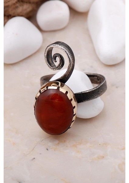 Akik Taşlı Tasarım Elişi Gümüş Yüzük 216