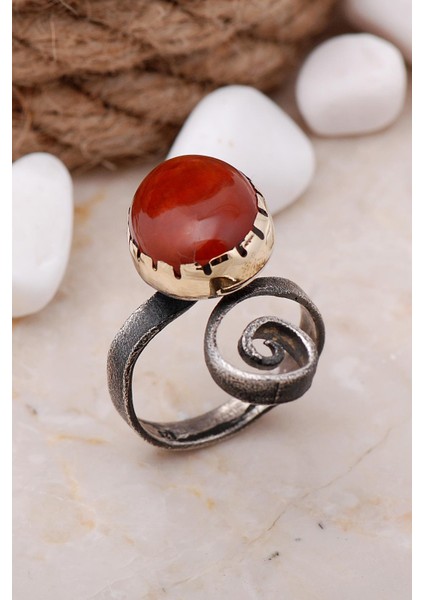 Akik Taşlı Tasarım Elişi Gümüş Yüzük 216 fiyatları