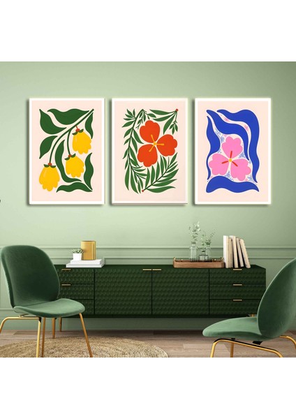 Matisse - Boho - Art Deco - Soyut - Doğa ( 3 Lü Çerçevesiz ) Poster - Afiş - Tablo KR2C00708/