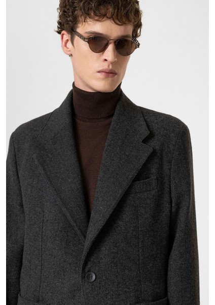 Antrasit Balıksırtı Desenli Oversize Erkek Blazer Ceket fırsatları
