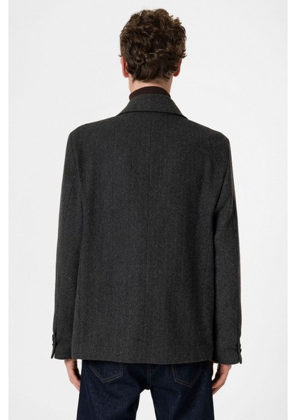 Antrasit Balıksırtı Desenli Oversize Erkek Blazer Ceket indirimleri
